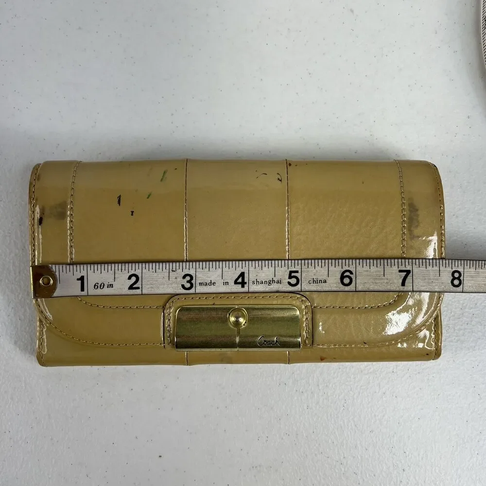 Coach Kristin Envelope Yellow Patent Leather‎ Flap Wallet Clutch ID Checkbook